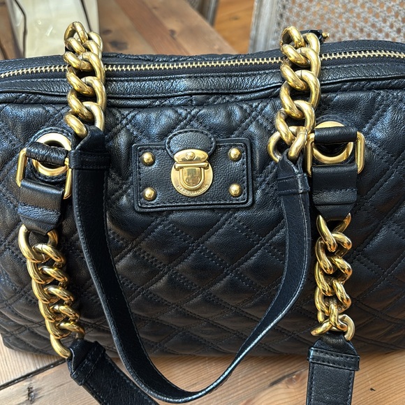 Marc Jacobs Quilted Black Shoulder Bag with Gold Accents